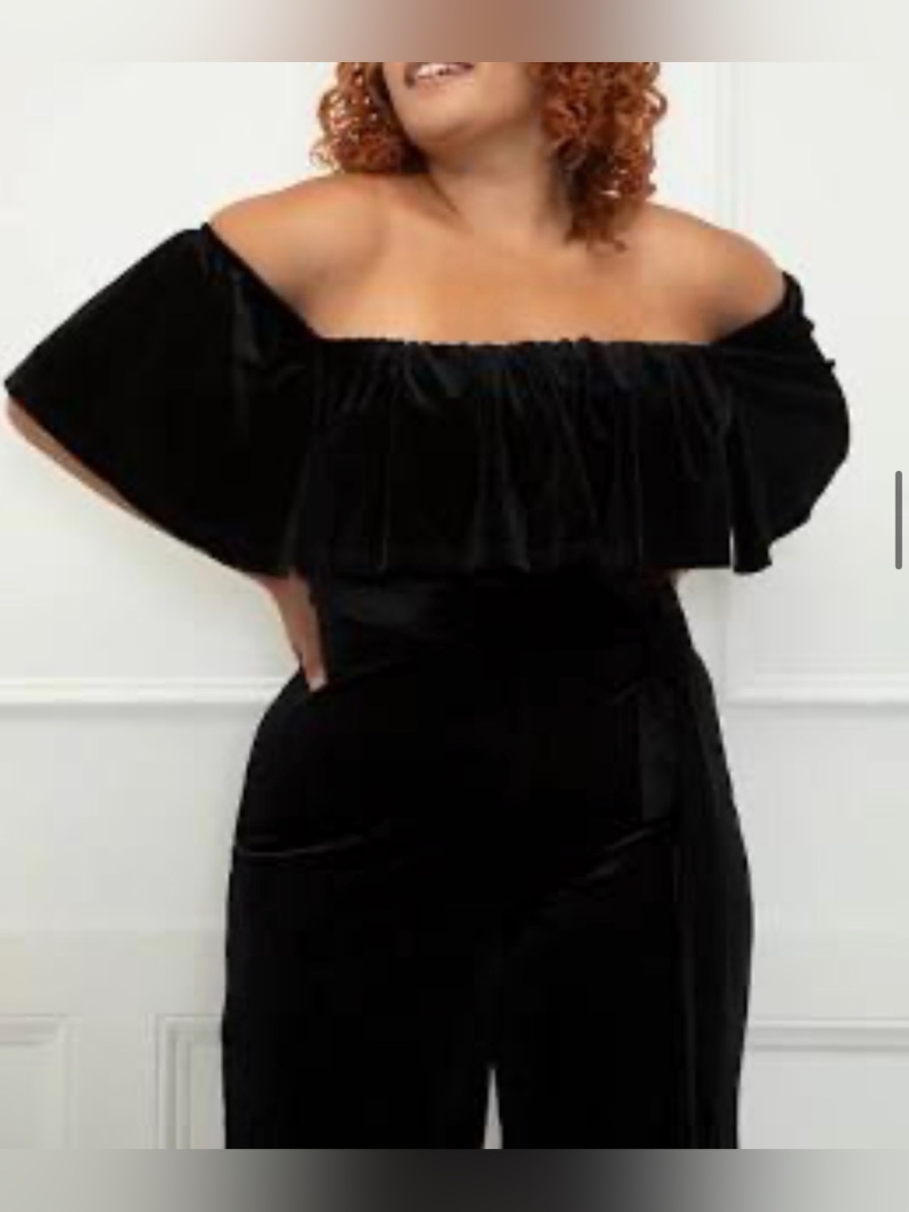 Eloquii Off-the-Shoulder Black Velvet Jumpsuit - Picture 3 of 4